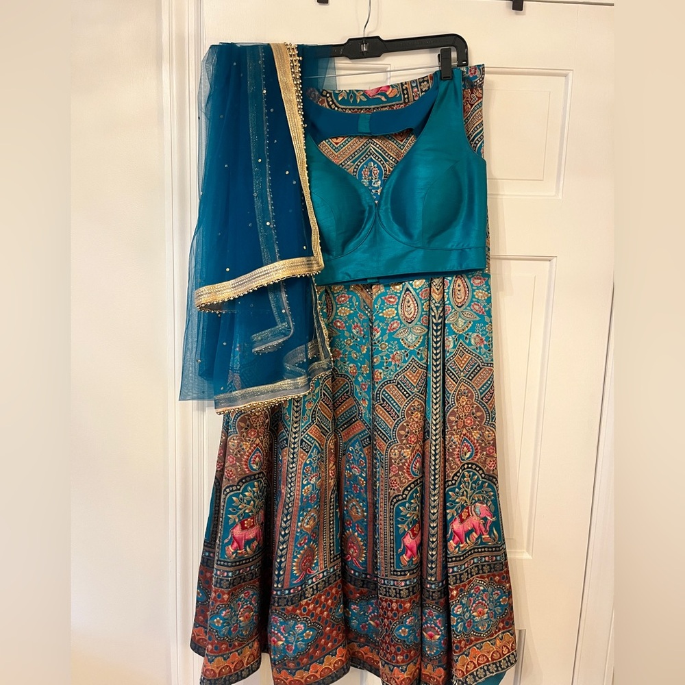 Vibrant Teal and Multicolor Lehenga
